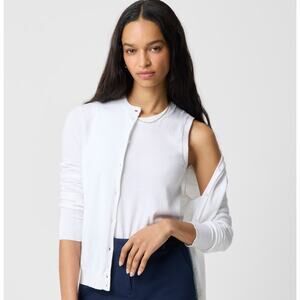J.Crew Shell Sweater Tank WMNS M White Sleeveless Cotton Knit Slim Fit Crewneck